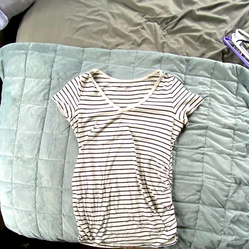 Black and White Striped Motherhood Maternity Shirt Size Small